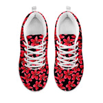 Red And Black Frangipani Pattern Print White Sneakers