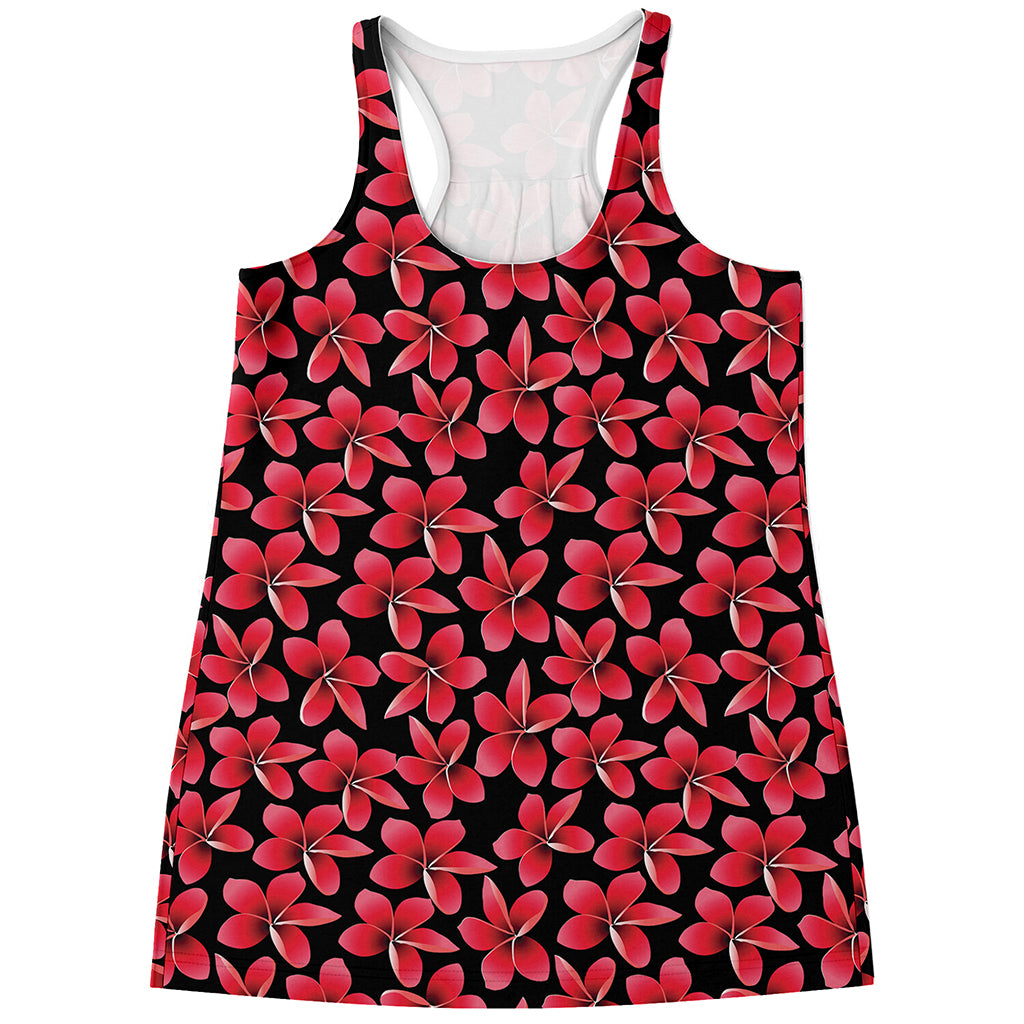 Red And Black Frangipani Pattern Print Women's Racerback Tank Top