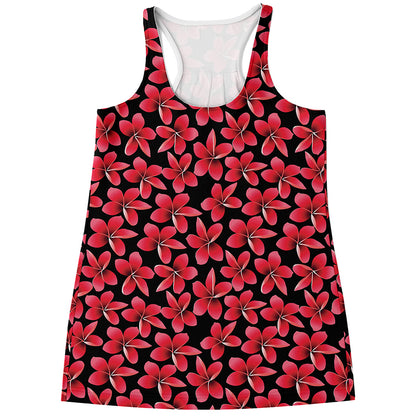 Red And Black Frangipani Pattern Print Women's Racerback Tank Top
