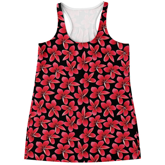 Red And Black Frangipani Pattern Print Women's Racerback Tank Top