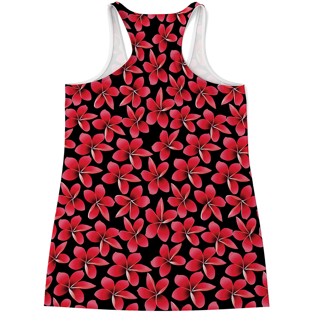 Red And Black Frangipani Pattern Print Women's Racerback Tank Top