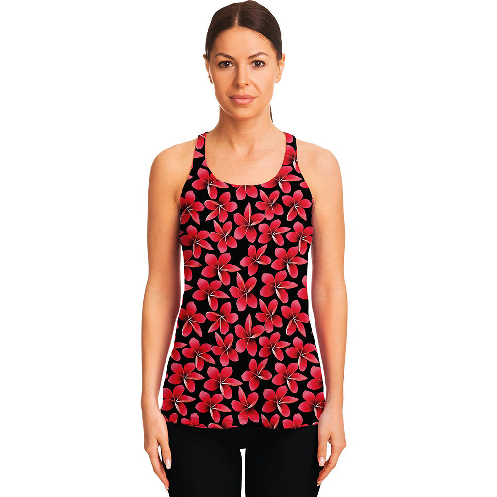 Red And Black Frangipani Pattern Print Women's Racerback Tank Top