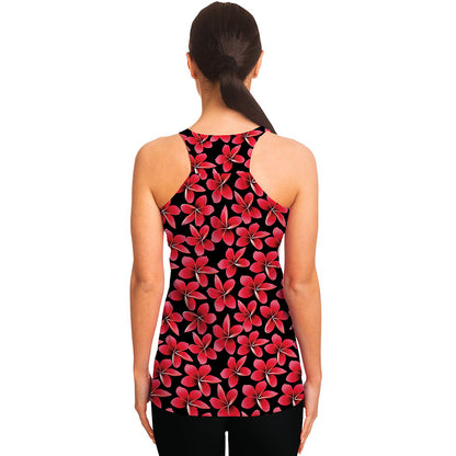 Red And Black Frangipani Pattern Print Women's Racerback Tank Top