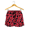Red And Black Frangipani Pattern Print Women's Shorts