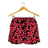 Red And Black Frangipani Pattern Print Women's Shorts