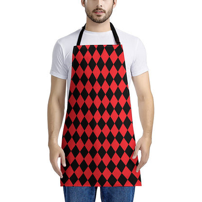 Red And Black Harlequin Pattern Print Apron
