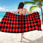 Red And Black Harlequin Pattern Print Beach Sarong Wrap