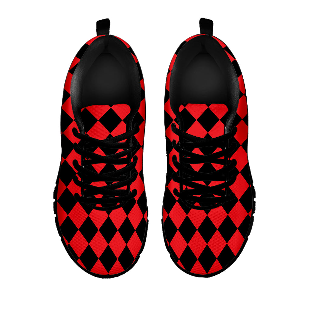 Red And Black Harlequin Pattern Print Black Sneakers