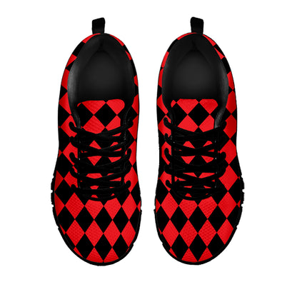 Red And Black Harlequin Pattern Print Black Sneakers
