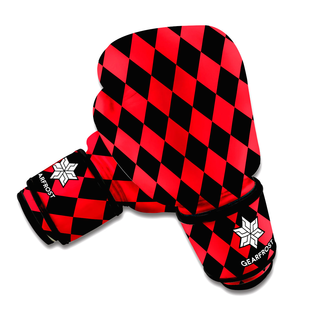 Red And Black Harlequin Pattern Print Boxing Gloves