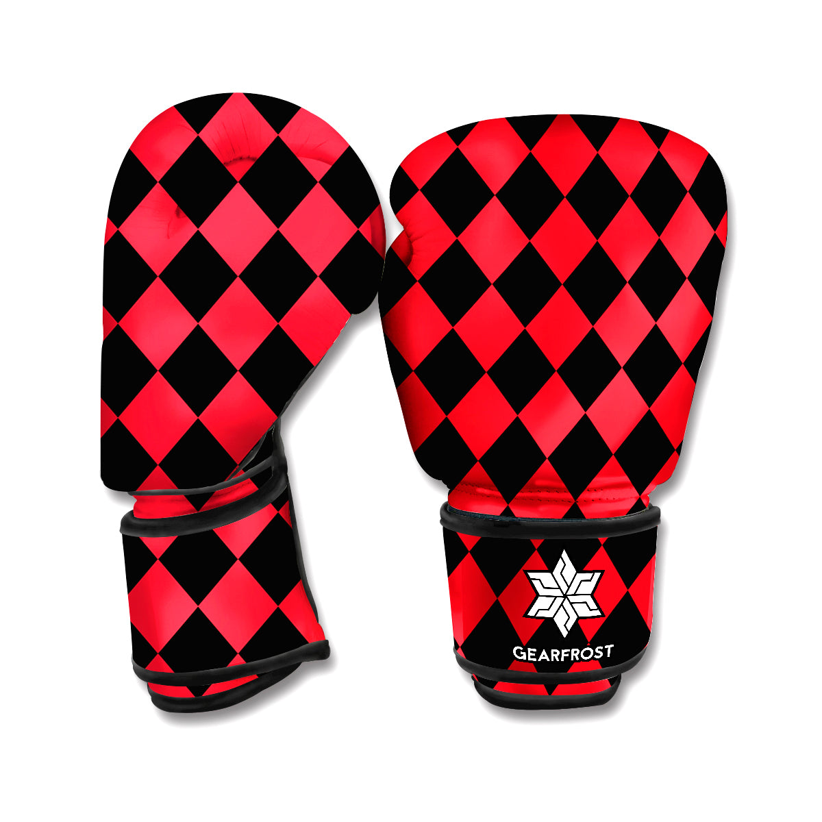 Red And Black Harlequin Pattern Print Boxing Gloves