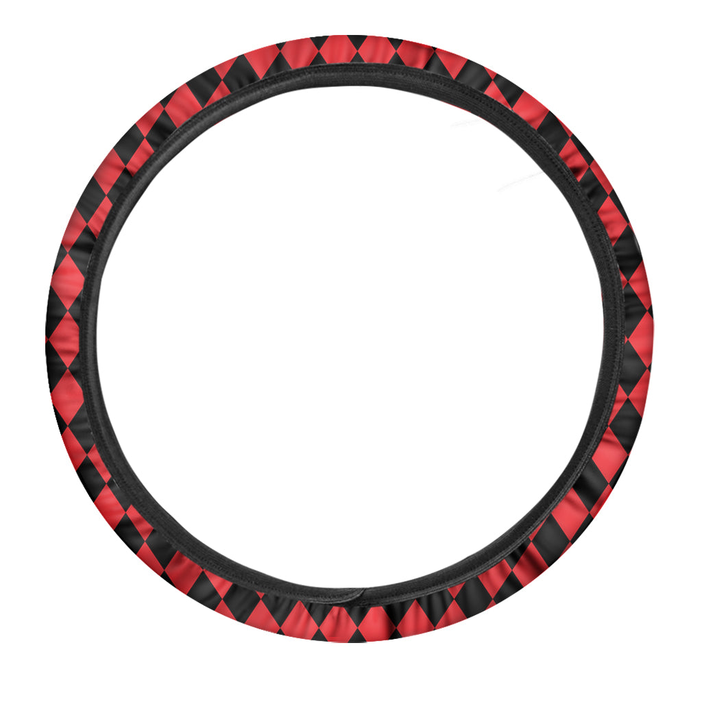 Red And Black Harlequin Pattern Print Car Steering Wheel Cover