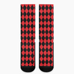 Red And Black Harlequin Pattern Print Crew Socks