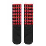 Red And Black Harlequin Pattern Print Crew Socks