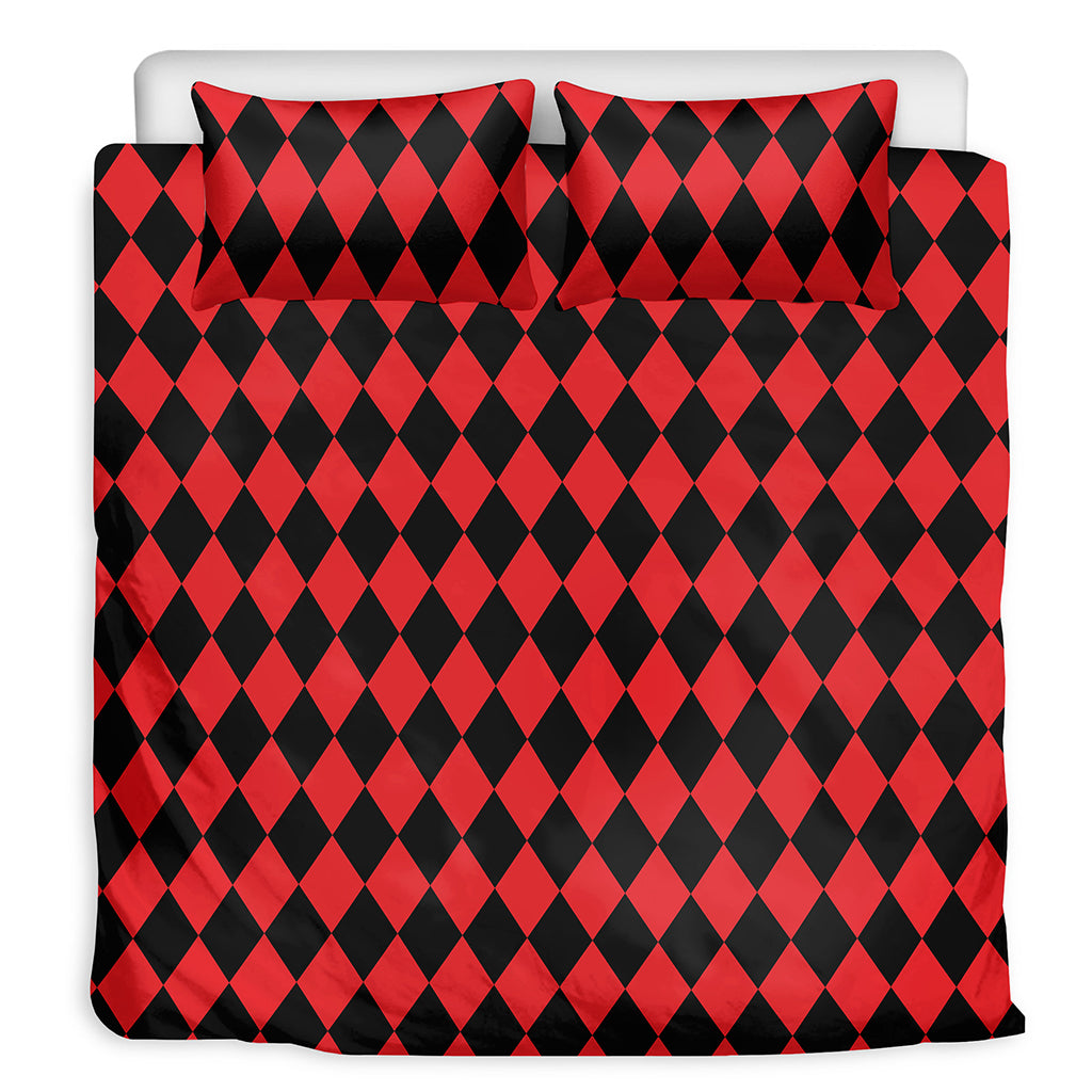 Red And Black Harlequin Pattern Print Duvet Cover Bedding Set
