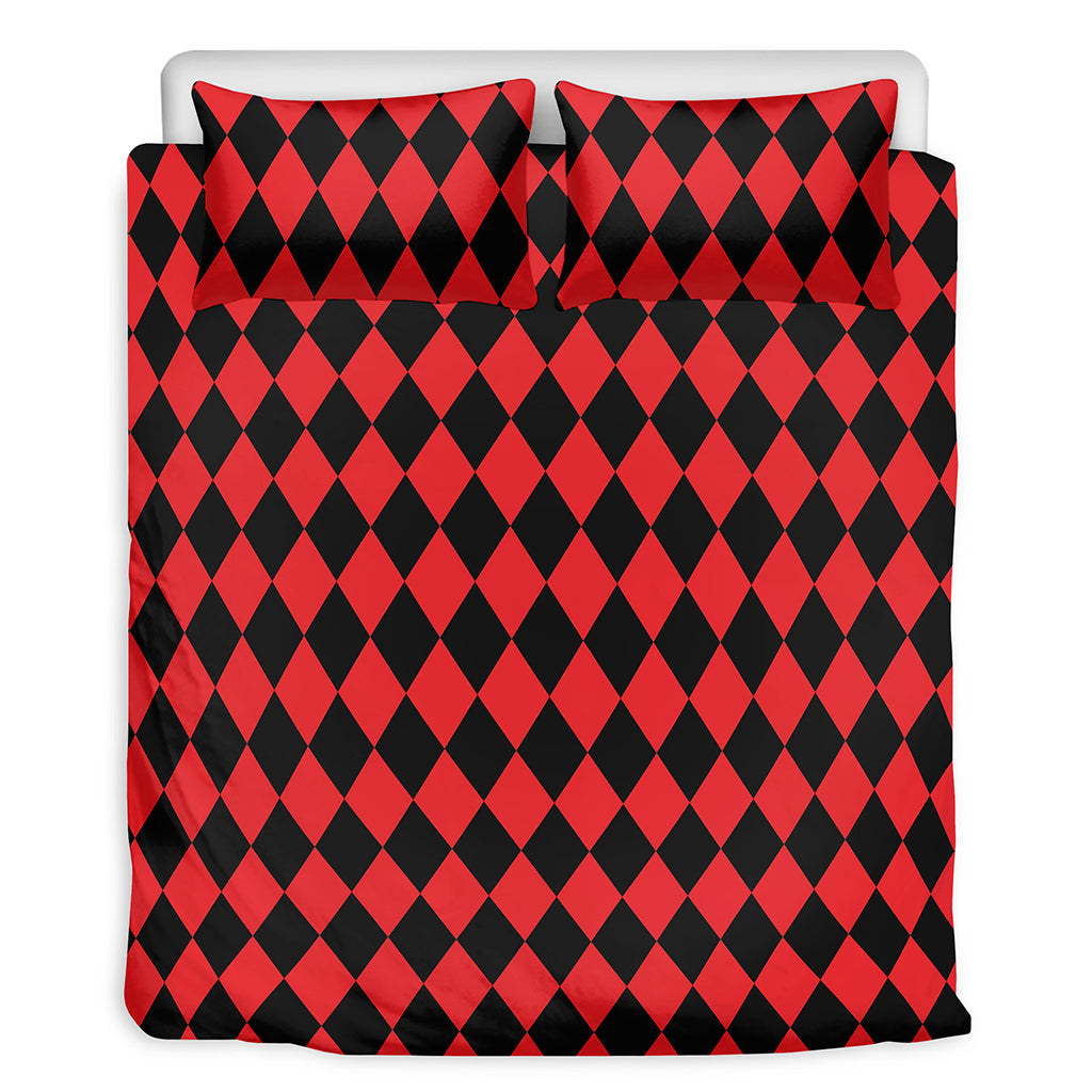 Red And Black Harlequin Pattern Print Duvet Cover Bedding Set