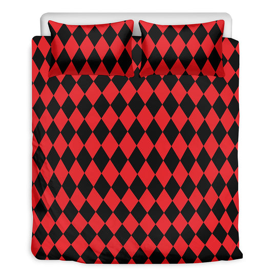 Red And Black Harlequin Pattern Print Duvet Cover Bedding Set
