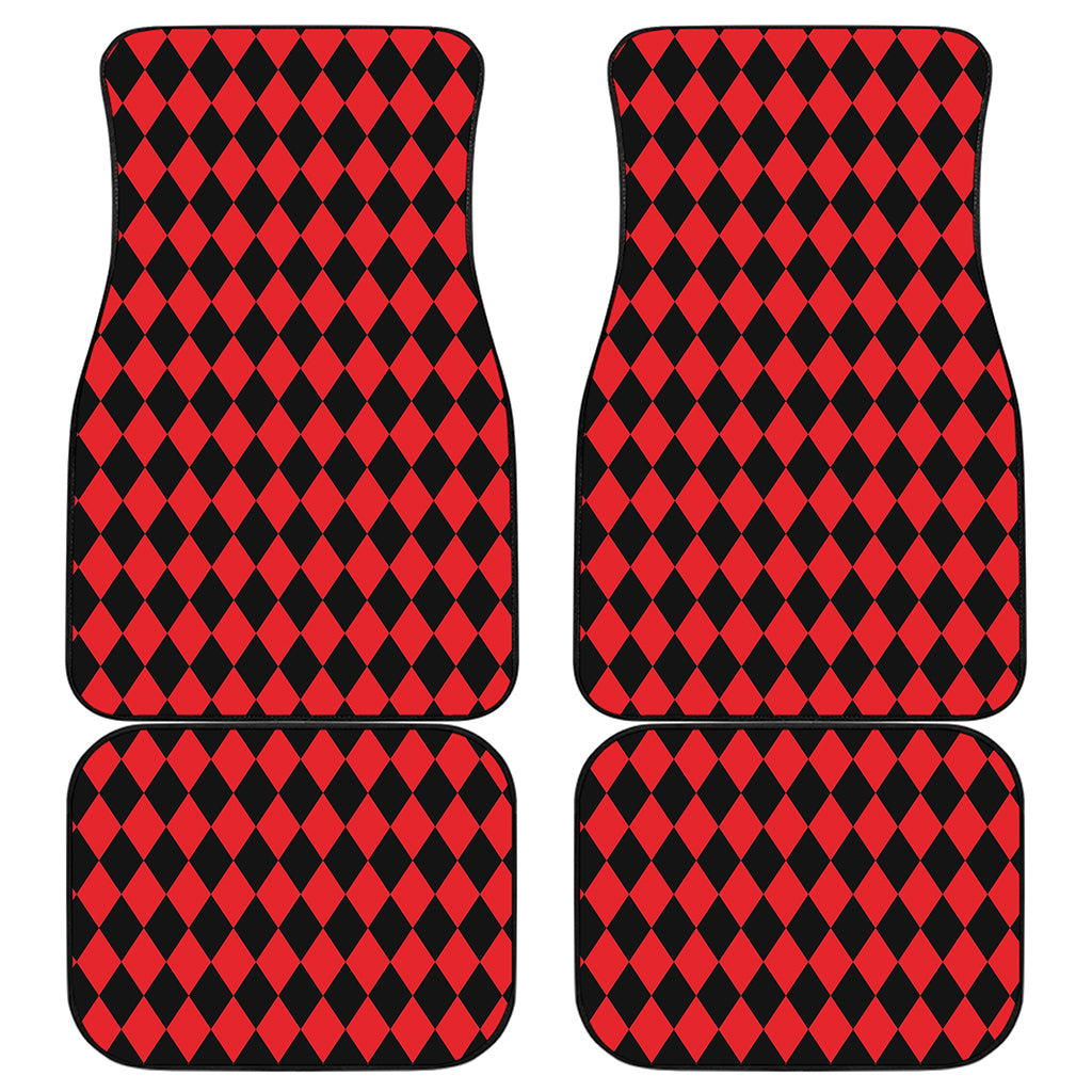 Red And Black Harlequin Pattern Print Front and Back Car Floor Mats