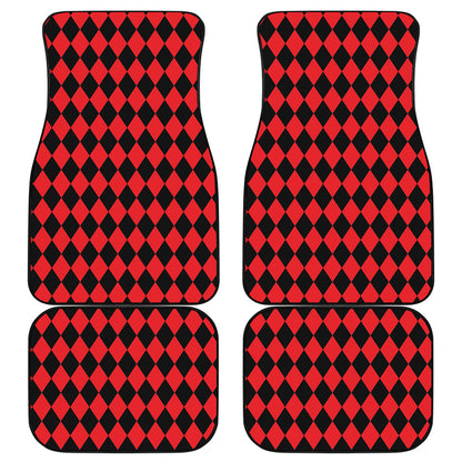 Red And Black Harlequin Pattern Print Front and Back Car Floor Mats