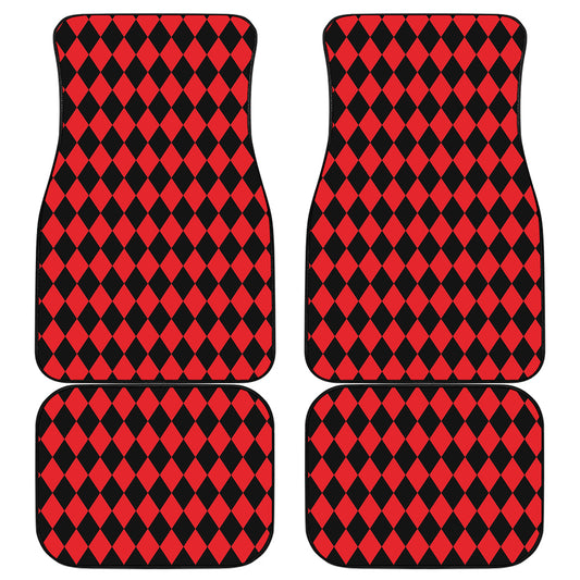 Red And Black Harlequin Pattern Print Front and Back Car Floor Mats
