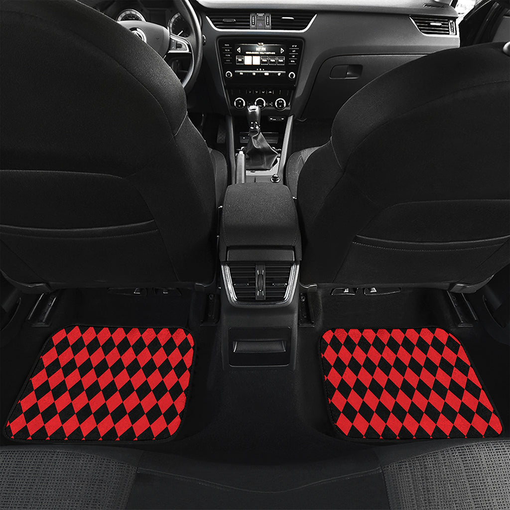 Red And Black Harlequin Pattern Print Front and Back Car Floor Mats
