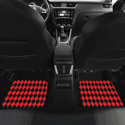 Red And Black Harlequin Pattern Print Front and Back Car Floor Mats