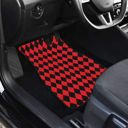 Red And Black Harlequin Pattern Print Front and Back Car Floor Mats