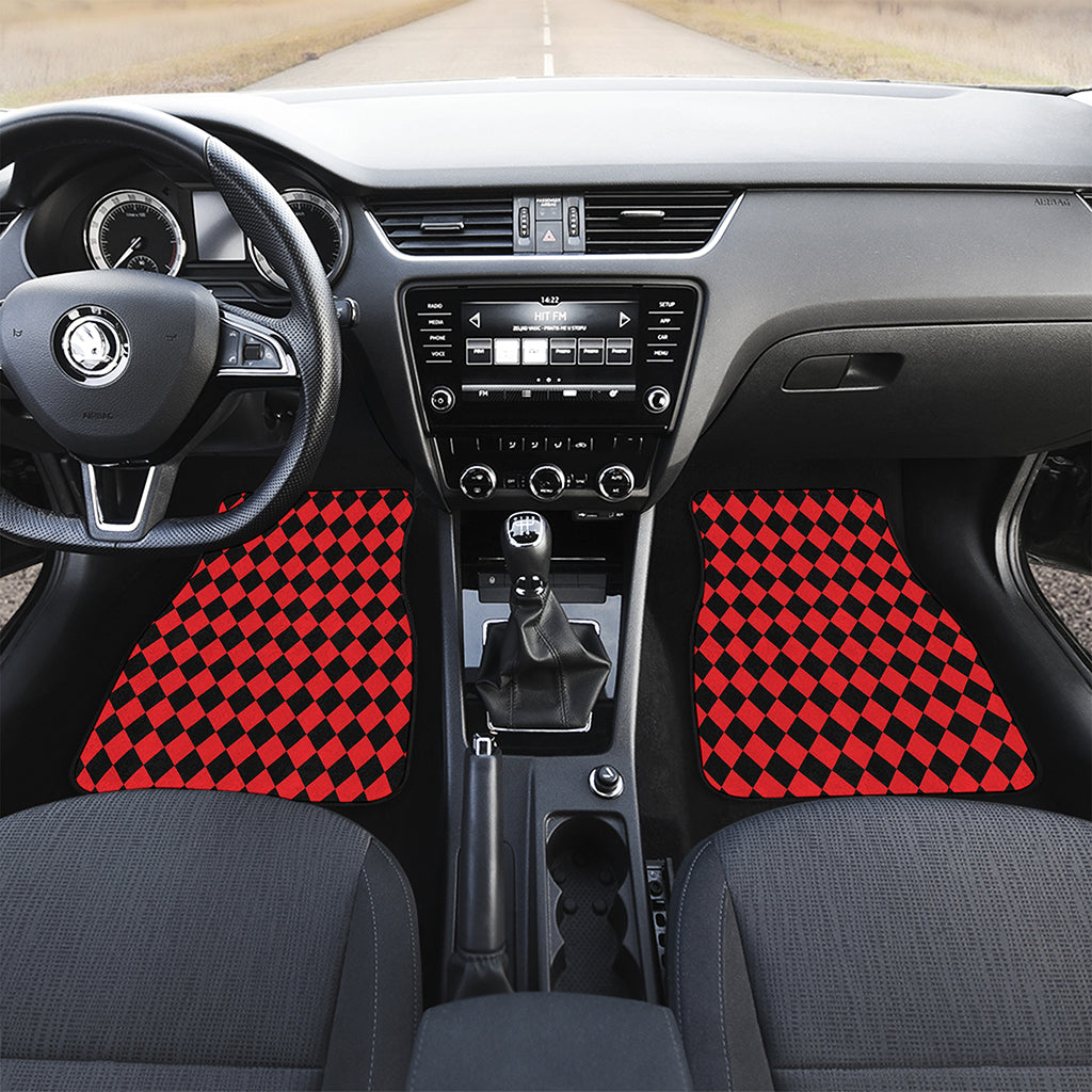 Red And Black Harlequin Pattern Print Front Car Floor Mats