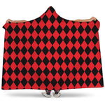 Red And Black Harlequin Pattern Print Hooded Blanket