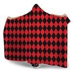 Red And Black Harlequin Pattern Print Hooded Blanket