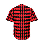 Red And Black Harlequin Pattern Print Men's Baseball Jersey