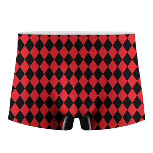 Red And Black Harlequin Pattern Print Men's Boxer Briefs