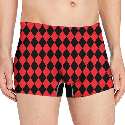 Red And Black Harlequin Pattern Print Men's Boxer Briefs