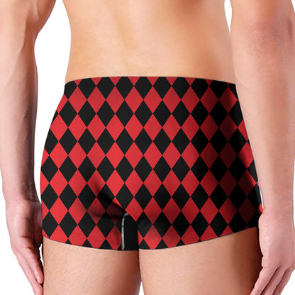 Red And Black Harlequin Pattern Print Men's Boxer Briefs