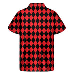 Red And Black Harlequin Pattern Print Men's Short Sleeve Shirt