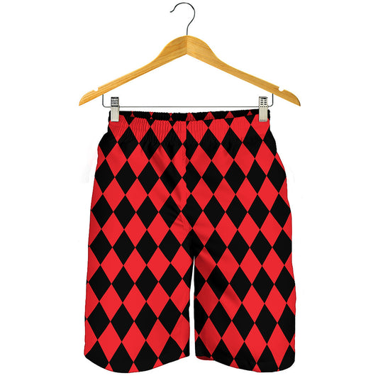 Red And Black Harlequin Pattern Print Men's Shorts
