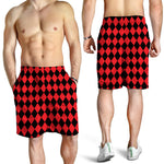 Red And Black Harlequin Pattern Print Men's Shorts