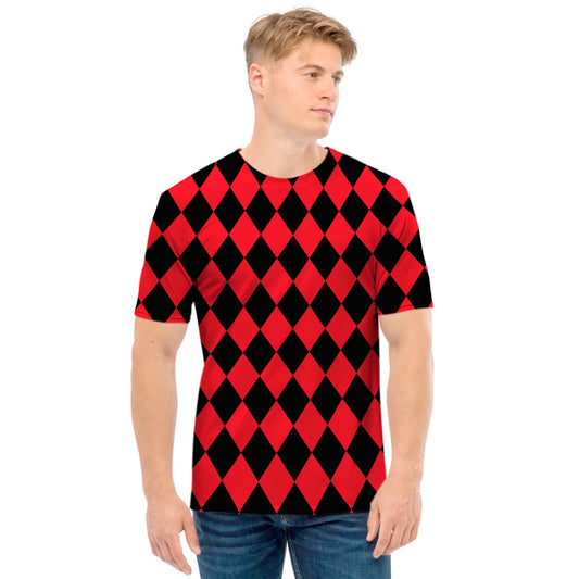 Red And Black Harlequin Pattern Print Men's T-Shirt