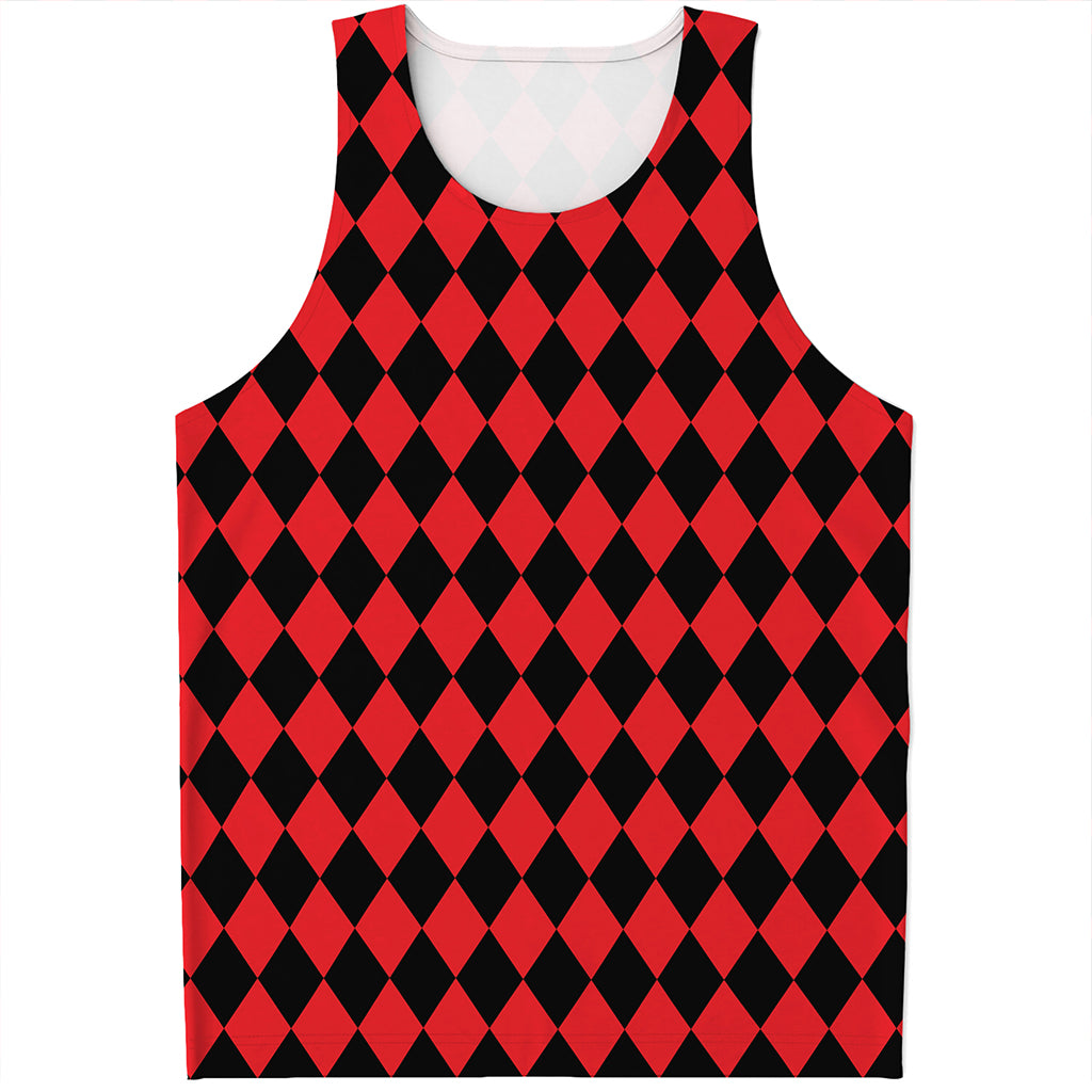 Red And Black Harlequin Pattern Print Men's Tank Top