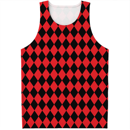 Red And Black Harlequin Pattern Print Men's Tank Top