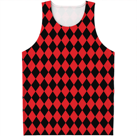 Red And Black Harlequin Pattern Print Men's Tank Top