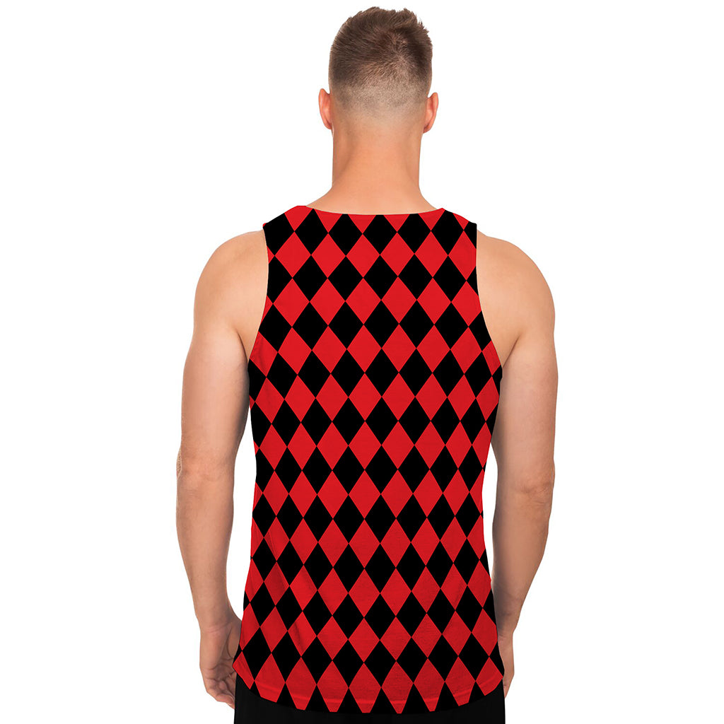 Red And Black Harlequin Pattern Print Men's Tank Top