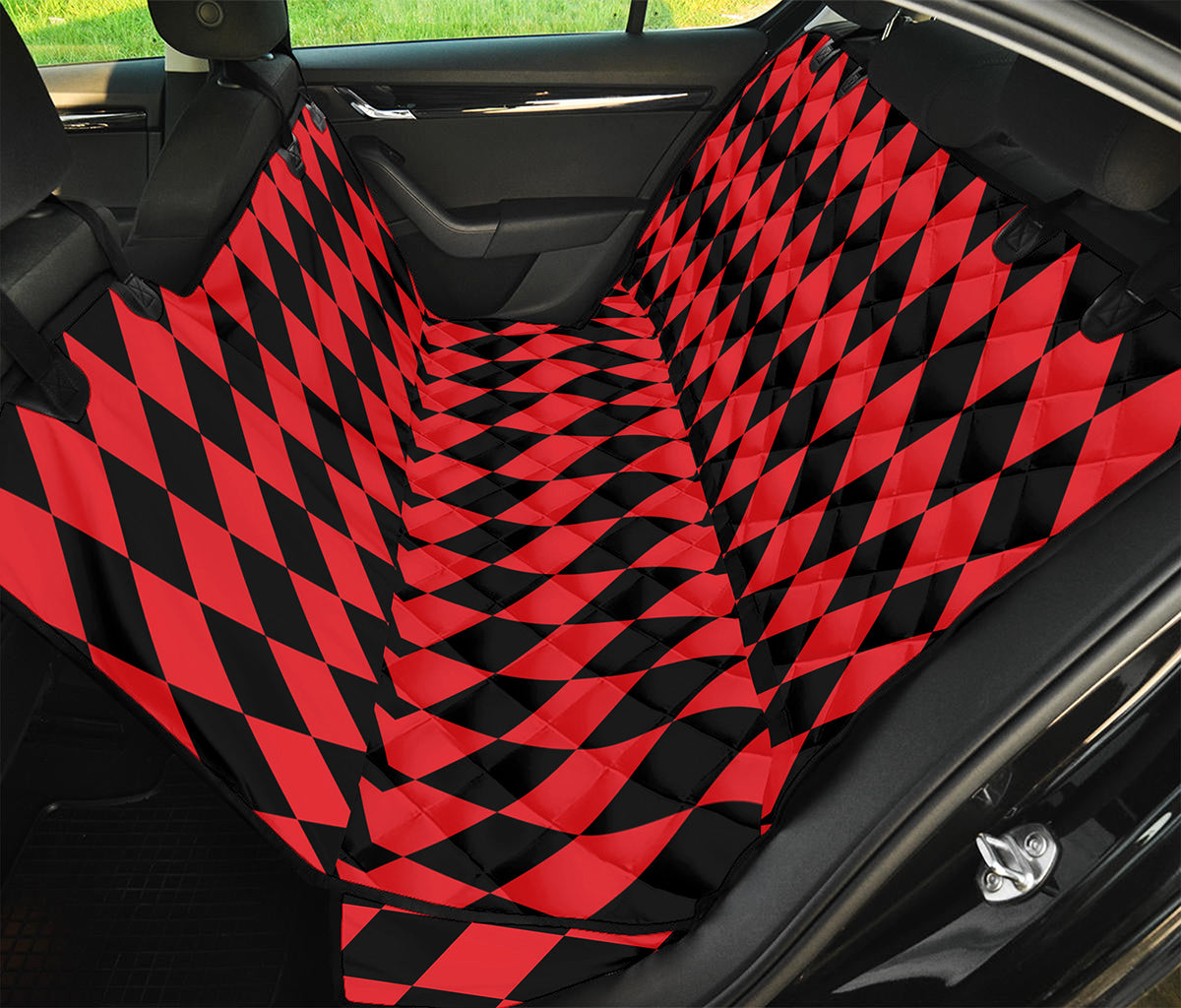 Red And Black Harlequin Pattern Print Pet Car Back Seat Cover