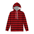 Red And Black Harlequin Pattern Print Pullover Hoodie