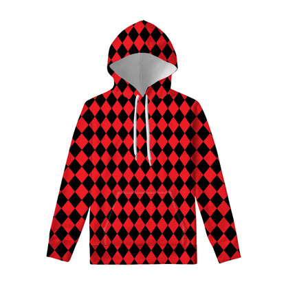 Red And Black Harlequin Pattern Print Pullover Hoodie