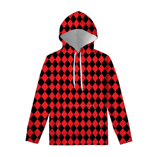 Red And Black Harlequin Pattern Print Pullover Hoodie