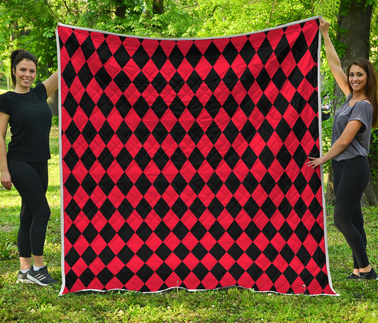 Red And Black Harlequin Pattern Print Quilt