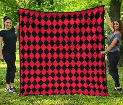 Red And Black Harlequin Pattern Print Quilt