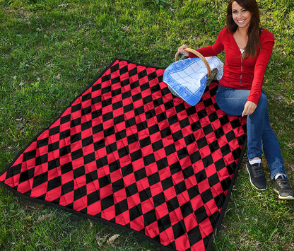 Red And Black Harlequin Pattern Print Quilt