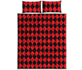 Red And Black Harlequin Pattern Print Quilt Bed Set